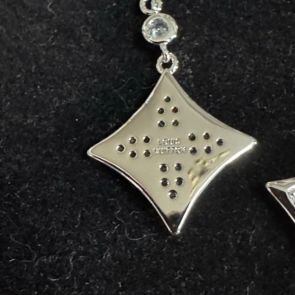 ❤️ Silver‎ Fleur LV Dangle Stainless Steel Earrings
